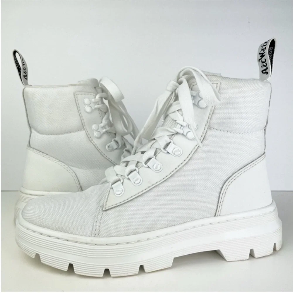 Dr Martens Combs W Poly Vegan Combat White Lace Up Platform Moto Boots EU 38
